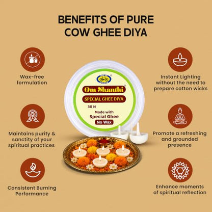 Cycle Om Shanthi Pure Cow Ghee Diya – 30 Diya Ghee Wicks