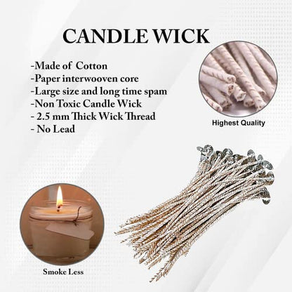 ECO16 100pcs Pre-Waxed Wicks for Soy Candles, 8 inch Thick Wick with Base - size: eco16