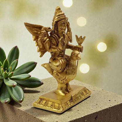 Brass Lord Shani Dev Idol with Crow 4.5 Inch 530g Handcrafted Shani Dev Murti for Home Mandir Temple Pooja Room Office Decor | Hindu God Spiritual Showpiece