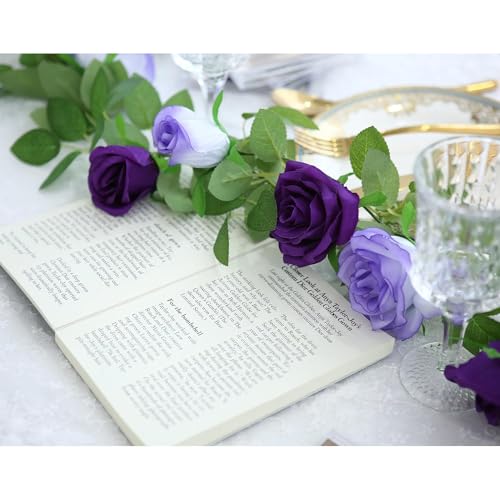 GREENTIME 2Pack Mixed Purple Flower Garland Each 6.5FT Fake Rose Garland - color: Light Dark Purple