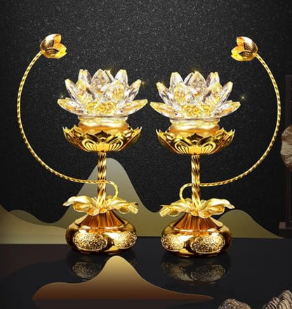 1 Pair - Colorful LED Crystal Lotus Buddhist Lamp - 8 inches - color: Pale Gold, size: 8 inches