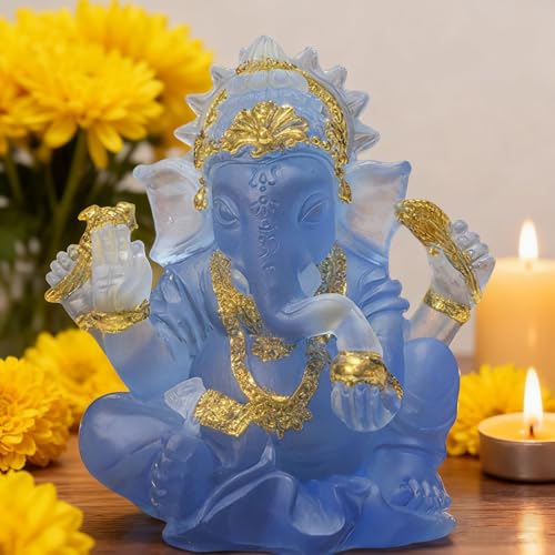 Indian God Lord Ganesha Statue,Hindu Elephant Statue Ganpati Idol Buddha Sculptures,Hindu Gift,Home Temple Mandir Meditation Yoga Room Decor 3.14"(Blue) - color: Blue, size: 3.14"