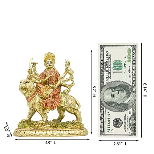 alikiki Hindu Goddess Small Durga Statue - 5.7" H Indian God Durga on Tiger Figurine Hinduism Idol Home Office Temple Puja Sculpture Mandir Murti Diwali Pooja Gifts Meditation Altar Shrine Decor