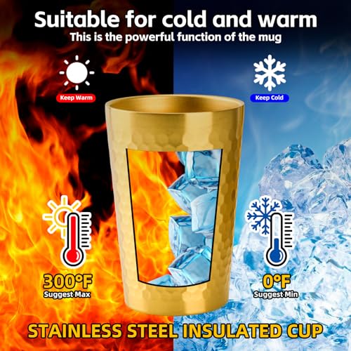 10 Pack 12 oz Stainless Steel Insulated Cup, Honeycomb Double Wall Vacuum Small Metal Cup, Reusable Camping Cups Unbreakable Indoor Outdoor for Party, Home, Office, BBQ, Gold - size: 10PC