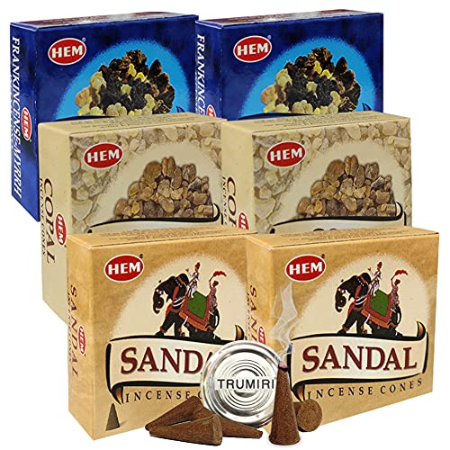 Sandalo Copal Incense Cones & Holder Bundle Variety Pack from Hem Trumiri Insense Inscents Insencents Insence - color: Sandalo & Copal
