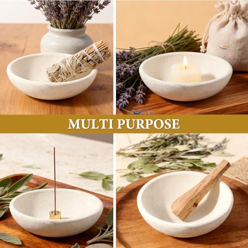 Koville Natural Marble Incense Holder, Incense Holder for Sticks with 9 Holes, Handmade Incense Burner Ash Catcher for Meditation Yoga SPA, Balsam Fir/Palo Santo/Sage/Cone (Lymra Limestone) - color: D=150-lymra Limestone
