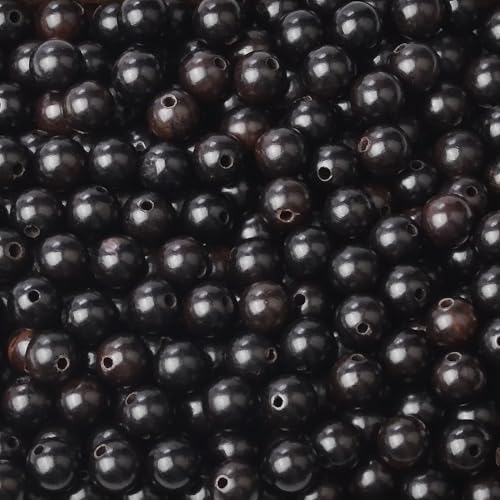 8mm Massive Beads Natural Wooden Round Loose Beads Jewelry Making with Thread 200 PCS(Black Ebony Wood, 8mm) - color: Black Ebony Wood, size: 8mm