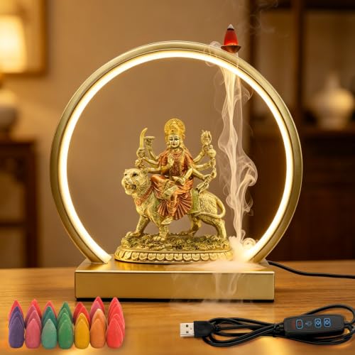 Diwali Light Decor Gifts w/ Lord Durga Idol Statue & Backflow Incense