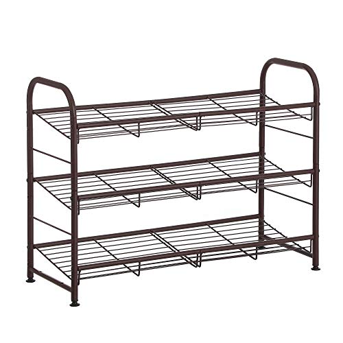 SONGMICS 3-Tier Stackable Metal Shoe Rack, Holds Up to 12 Pairs of Shoes - color: Bronze, size: 3 Tiers (27"W)