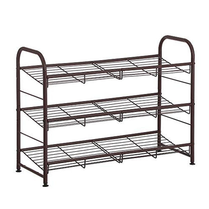 SONGMICS 3-Tier Stackable Metal Shoe Rack, Holds Up to 12 Pairs of Shoes - color: Bronze, size: 3 Tiers (27"W)