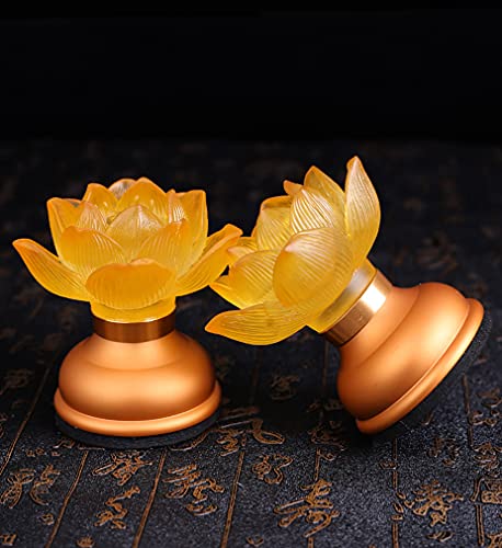 1 Pair - LED Glazed Lotus Buddhist Lamp USB Rechargeable - 3.5 inches - color: Copper Gold, size: 3.5 inches
