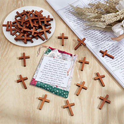 ORIGACH Pocket Prayer Quilt Set 48 Pcs Panel Prayer Quilt Squares with 50 Pcs Small Wooden Cross Mini Scripture Religious Faith Church Gift for Women Mother Family Friends