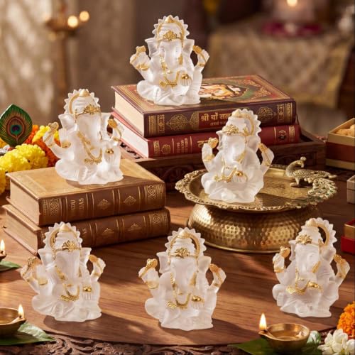 Soulchen 6 Pcs Indian Return Gifts for Pooja Ganesh Statue Small Elephants Statues Bulk Ganesha Diwali Decor Symbol of Lucky Wealth Prosperity for Diwali Pooja Wedding Favor (Elegant Style) - style: Elegant Style