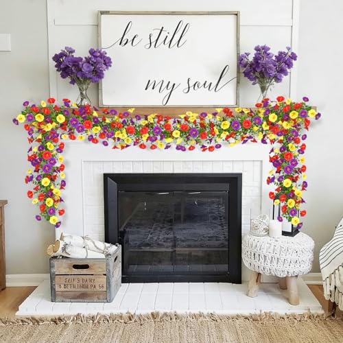 Dremisland Artificial Flowers Garland 2 Pack Summer Floral Garland - color: Red Yellow Purple, size: 2PCS