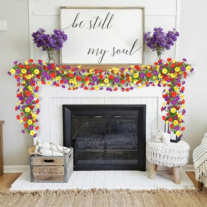 Dremisland Artificial Flowers Garland 2 Pack Summer Floral Garland - color: Red Yellow Purple, size: 2PCS