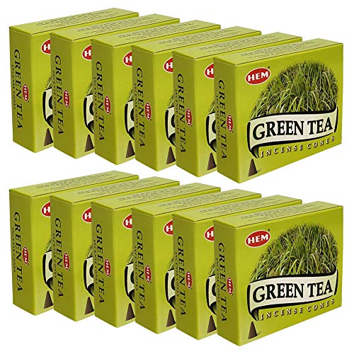 Green Tea Incense Cones and Cone Incense Burner Bundle Insence Insense Hem Incense - color: Green Tea