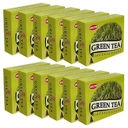 Green Tea Incense Cones and Cone Incense Burner Bundle Insence Insense Hem Incense - color: Green Tea