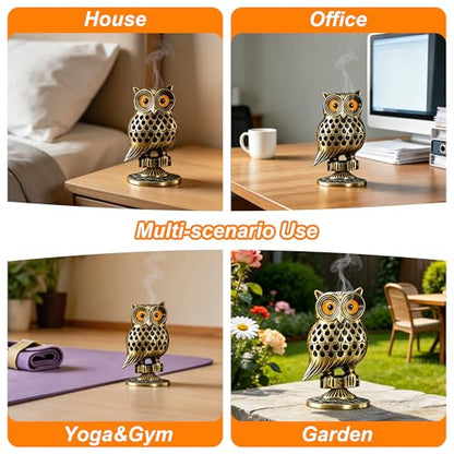 Alloy Owl Shaped Incense Burner with Incense Coils-(Aeneous) - color: Aeneous