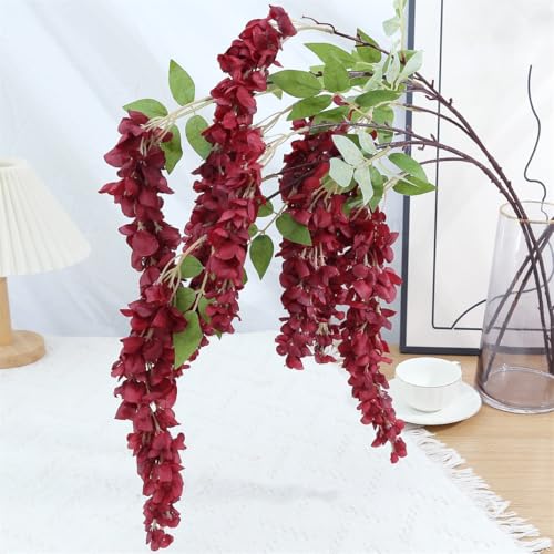 4pcs 47.2in Artificial Fake Wisteria Hanging Flower Garland Silk(crimson) - color: Crimson