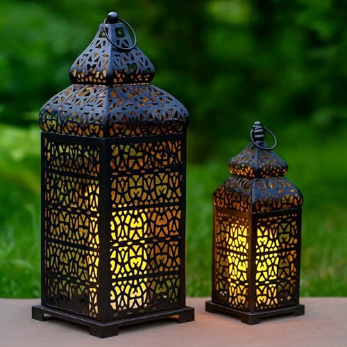 Vela Lanterns Decorative Indoor Moroccan Candle Holders, Black, Set of 2 - color: Black, size: 11" and 15"