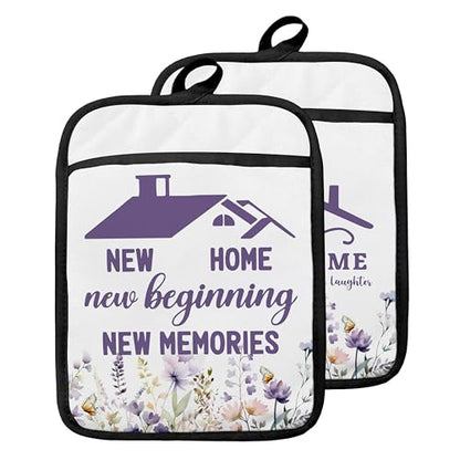 Home Sweet Home Pot Holders with Pockets, Best Housewarming Gifts, House Warming Gifts Oven Pot Holders Heat Resistant Oven Mitts Hot Pads for Kitchen Baking Cooking - color: Violet