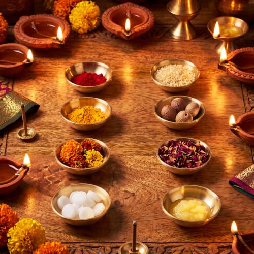 12 Pcs Pure Brass Bowls for Puja, 2.2 Inch Altar Offering Bowls - size: 2.2 Inch