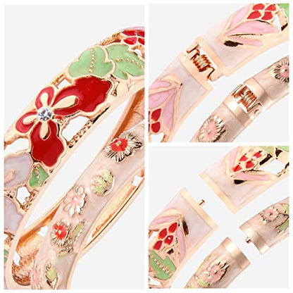 UJOY Fashion Cloisonne Bracelets Plated Butterfly Filigree Enameled Womens Gifts Bangles Spring Hinged 88A09 - color: 2 Pcs/Set-A09-Cream White