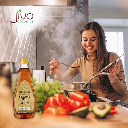 Jiva Organics Organic Sesame Oil 1 Liter Bottle - Ideal for Ayurveda & Cooking, From Organic Seeds, 100% Natural & Non-GMO - size: 33.8 Fl Oz (Pack of 1)