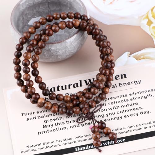 AD Beads 6mm 8mm 108 Prayer Mala Jasper Elastic Bracelet - Handmade Yoga Meditation Healing Power Energy Gifts for Unisex Adult. - color: Black Rose wood(Strengthen the body)