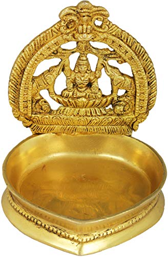 Exotic India Gajalakshmi Lamp - Brass Sculpture