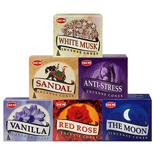 Hem Incense Cones Variety Pack #6 and Cone Incense Burner Bundle with 6 Most Admired Fragrances - color: Popular 6d