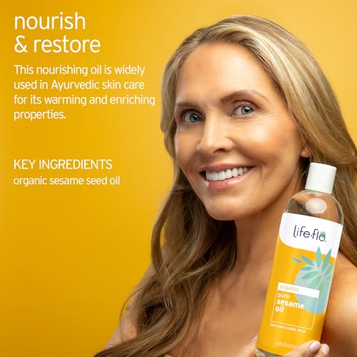 LIFE-FLO Organic Sesame Oil - Face and Body Oil - Body Moisturizer and Nutrient for Dry Skin Care - Ideal for Massage - Extracted from Organic Sesame Seeds - 60-Day Guarantee - 16oz
