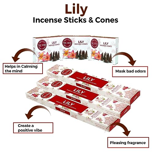 Lily Incense Sticks & Incense Cones Combo Pack - 60 Insence-Sticks + 30 Insence Cones - Inscense - Incense Cones Scented - Insents - color: Lily