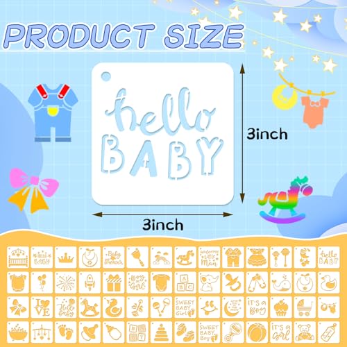 Augshy 56Pcs Baby Shower Stencils for Onesies, 3 inch Reusable Painting DIY - style: Baby Shower
