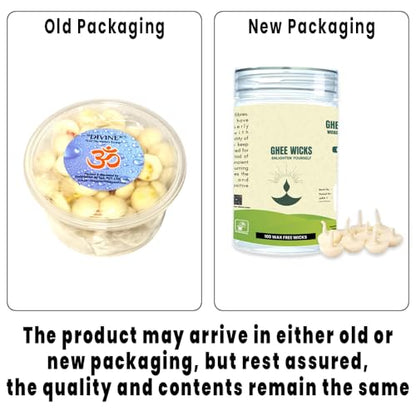 Pure Cow Ghee Wicks - Pack of 100 Pcs / Readymade Ghee Cotton Wicks/Diya Batti/puja Batti Home Decor (Plastic Box)