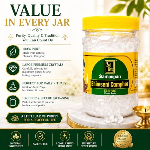 Bhimseni Camphor, Bulk Kapoor Crystals for Pooja, 250g Jar - size: 250GM