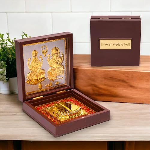 LOVENSPIRE Gold Plated Plastic Hindu Idol with Charan Paduka Spiritual Photo Frame for Home Temple, Office Decor | Indian Return Gift for Housewarming, Diwali Pooja & Weddings Laxmi Ganesh - color: Laxmi Ganesh