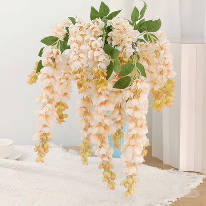 4pcs 47.2in Artificial Fake Wisteria Hanging Flower Garland Silk(champagne) - color: Champagne