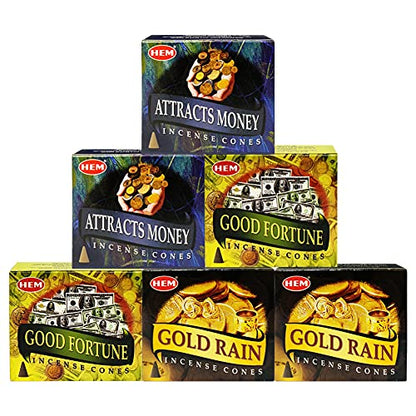 Attracts Money Good Fortune Gold Rain Incense Cones & Holder Bundle Variety Pack from Hem Trumiri Insense Insence - color: Attracts Money & Good Fortune & Gold Rain
