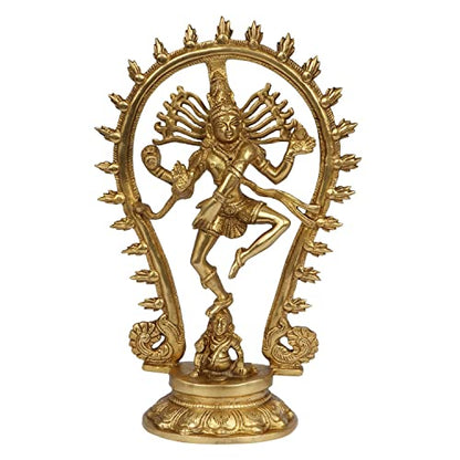 Brass Natraj Dancing God Shiva Idol Nataraja Dance Murti Statue for Home Office Decor & Temple Gold 12 Inch