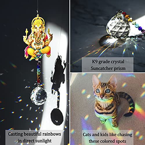 YU FENG 8 Inch Ganesha Prism Suncatcher, Crystal Window Hanging Decor
