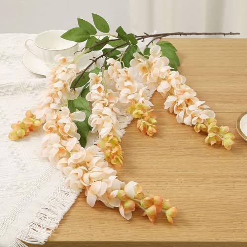 4pcs 47.2in Artificial Fake Wisteria Hanging Flower Garland Silk(champagne) - color: Champagne