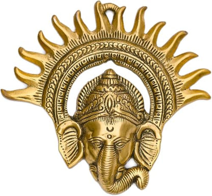 Brass Ganesh Wall Hanging | Ganesha Decorative Showpiece for Home Temple, Living Room, Office | Hindu God Idol for Pooja Room & Festive Gift