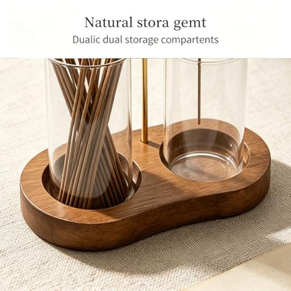 2 in 1 Incense Holder for Sticks with Detachable Glass Ash Catcher - color: Natural Wood Color