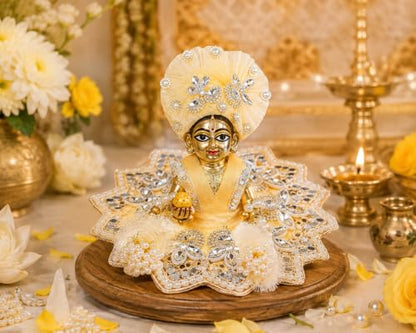 Laddu Gopal Dress with Mukut Bal Krishna ji Kanha ji God Vastra-Cream (6") - size: 6" Inches -1