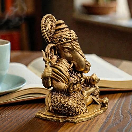 Brass Lord Ganesha Idol on Lotus – 2 Inch Small Hindu God Statue for Home Temple Décor, Ganpati Murti for Puja, Meditation & Gift – Handcrafted Indian Religious Figurine, 90 Gram