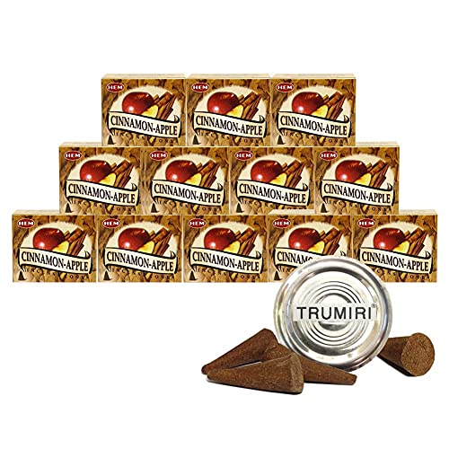 TRUMIRI Incense Cone Holder Bundle with Hem Cinnamon Apple Incense Cones - Pack of 12 (Approx 120 Cones) - color: Cinnamon Apple