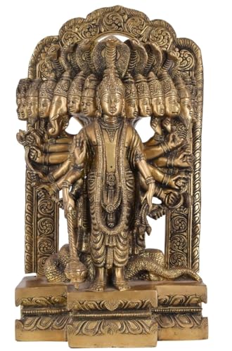 Liv Brass Vishwaroopam Statue 14 Inch Large, Lord Vishnu Idol with Antique Finish, Easter Decor House Warming Gifts Religious Sculptures Return Home Temple