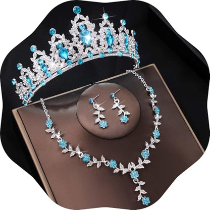 Kamirola Tiaras and Crowns for Women,Tiaras Earrings Necklace, Crystal Bridal Jewelry Set, Costume Party Halloween Prom Pageant Jewelry for Women(TR45) - color: Lackblue