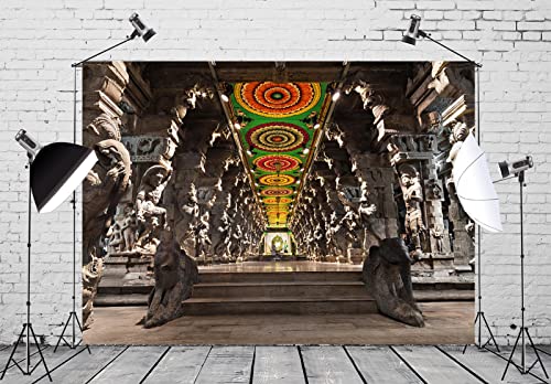 BELECO 9x6ft Fabric Indian Hindu Temple Backdrop Religious Hall of Thousands of Columns Ancient Temple Basrelief Statues India Background Kids Adults Portrait Shoot Photo Studio Props Wallpaper - size: 9x6FT